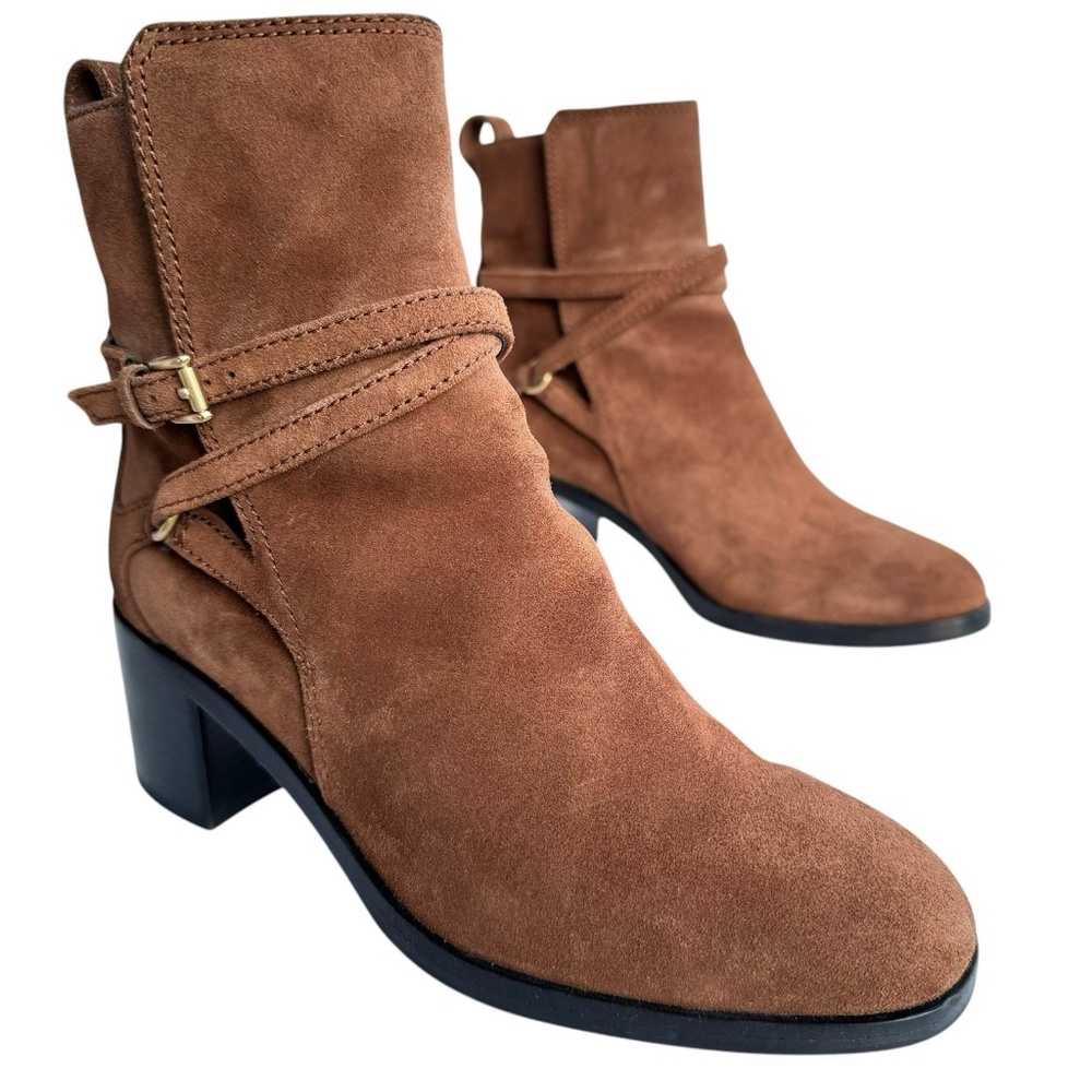 RAG & BONE Hazel Ankle Boots Brown Suede Heels Jodhpur Buckle Straps Womens 37.5